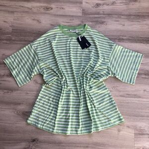 NWT Weekday Light Green Striped Short Sleeve Tee